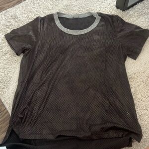 Monrow Brushed Black Leather Lightweight Mesh T Shirt Size S